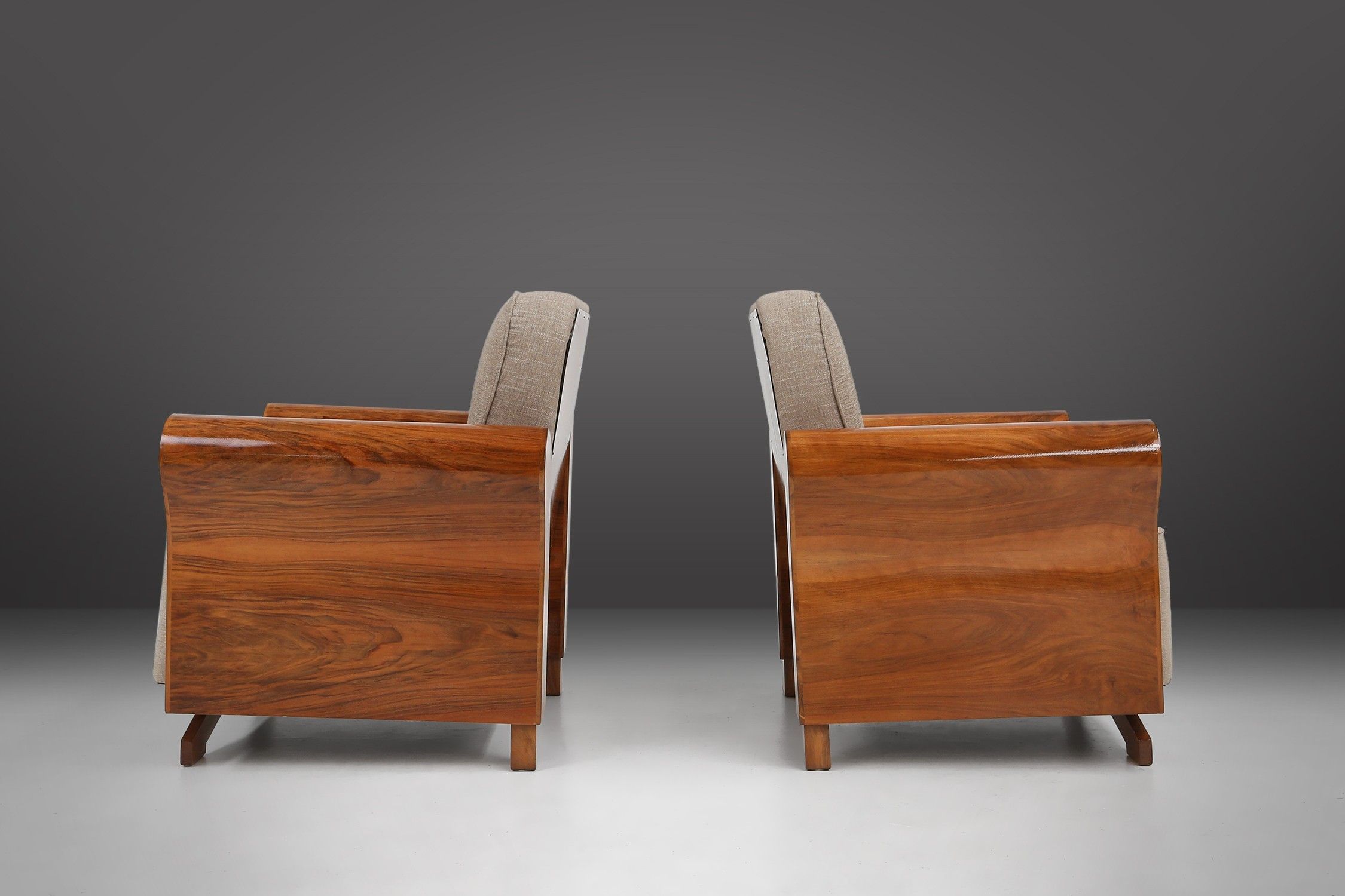 Set of 2 Art Deco Armchairs in Walnut Veneer, France 1930sthumbnail
